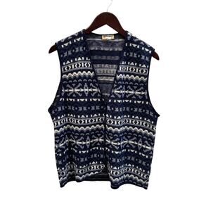 Vtg Blue Southwestern Knit Sweater Vest Size L